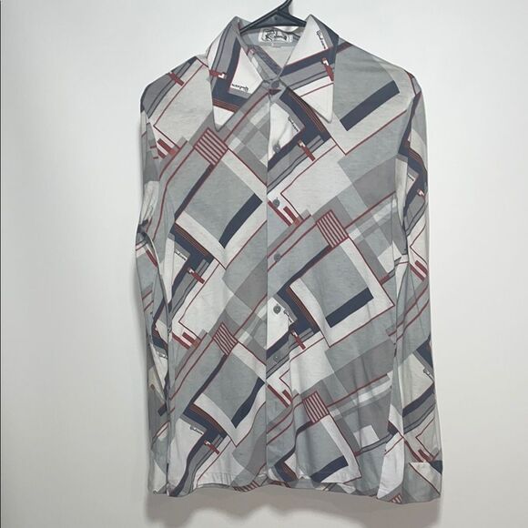 Vintage Roland Gray and Red Casual Button Down Shirt - Picture 1 of 7